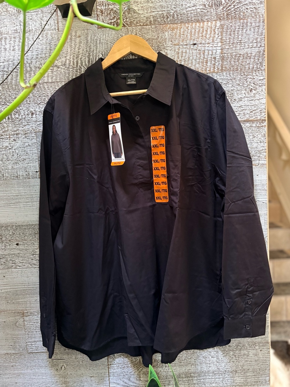 French Connection | NWT Pullover Button-Neck Shirt - Women's XXL, Black